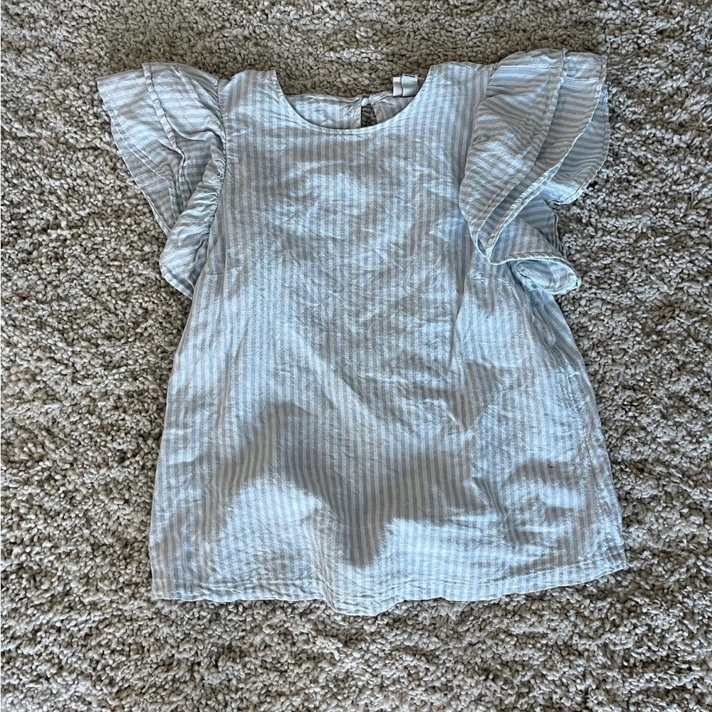 blue and white stripped blouse. size: XS